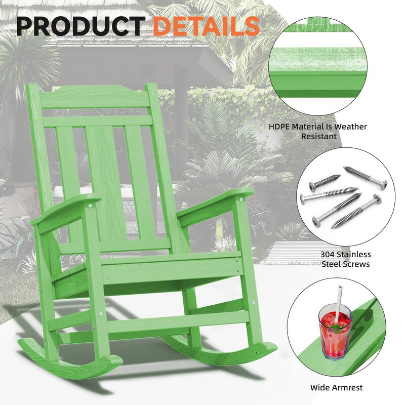 Outdoor Patio HDPE Rocking Chiar, Extra Wide Seat & Backrest