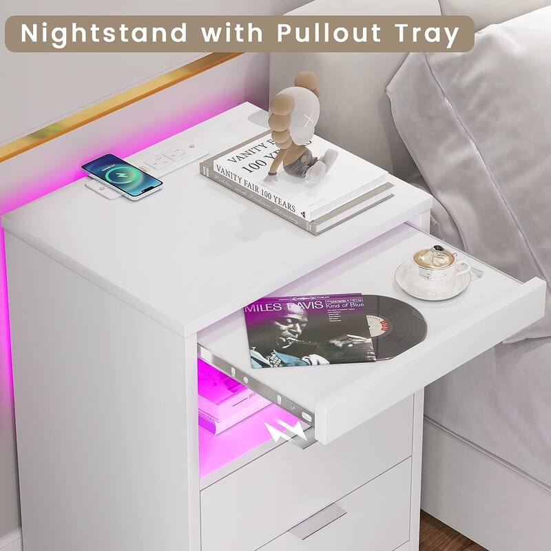 LED Nightstand with Wireless Charging Station