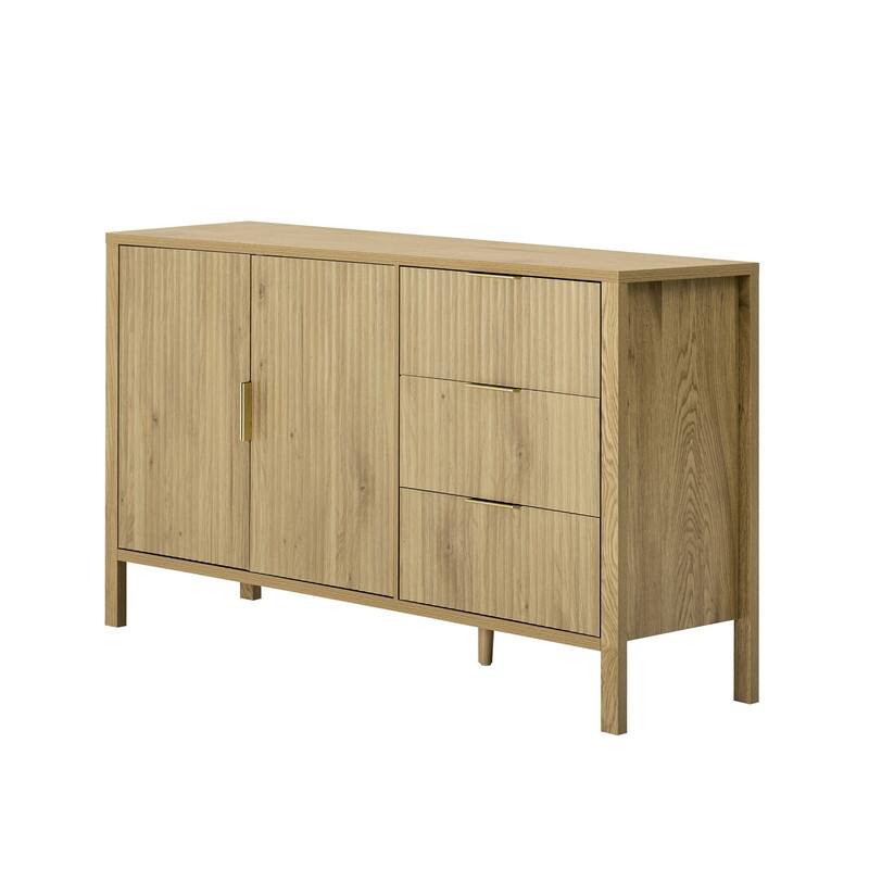 Modern Fluted 2-Door Sideboard with 3 Storage Drawers and Adjustable Hooks for Living Room,Entryway,Hallway
