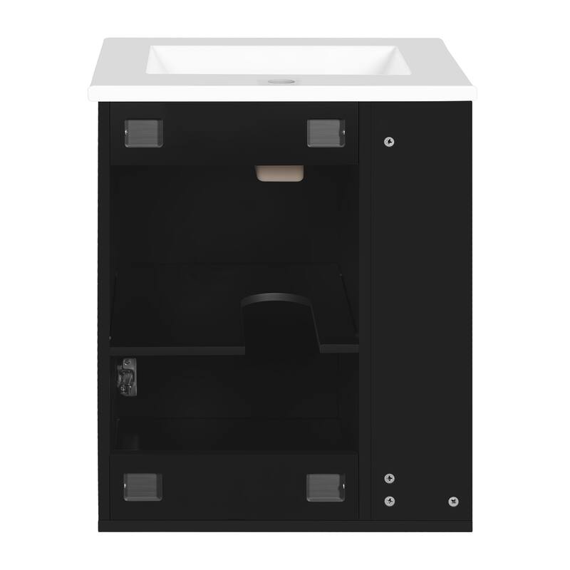 20" Small Floating Bathroom Vanity with Ceramic Sink Combo, Wall Mounted Bathroom Cabinet with Side Shelf