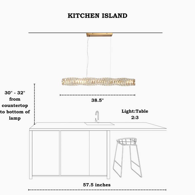 Modern Glam 1-Light Gold LED Chandelier Linear Crystal Pendant Lights for Dining Room - 38.5"L x 4.5"W x 4.5"H