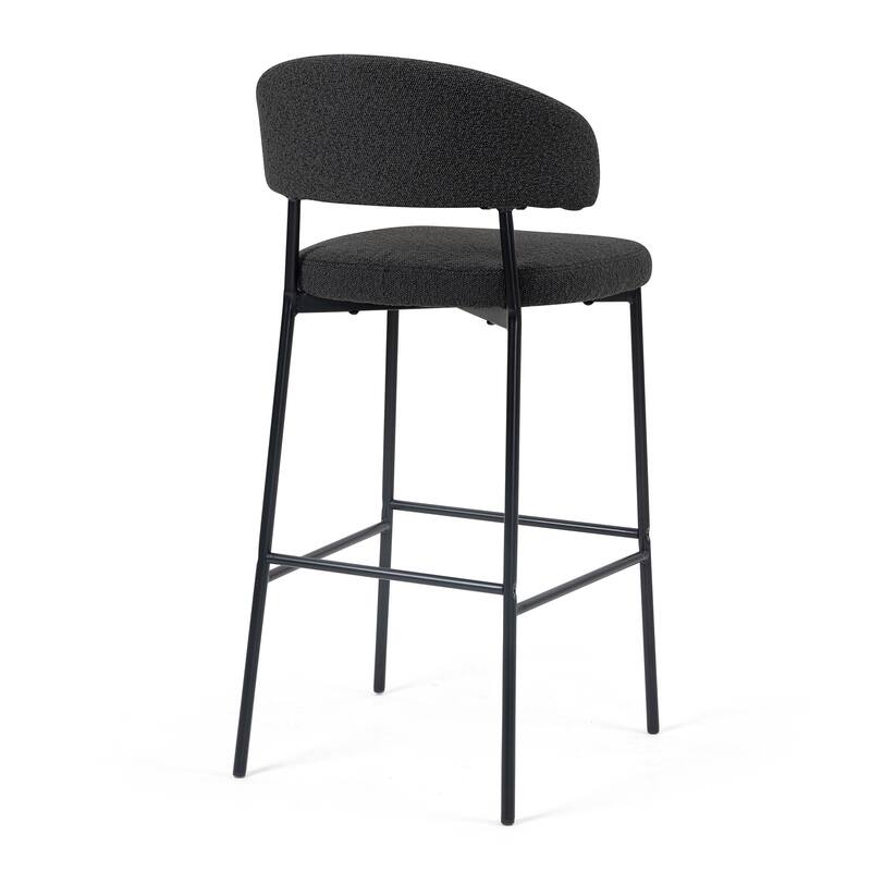 Set of 2 Bennett Black Boucle Upholstered Fabric Bar Stool with Black Iron Legs