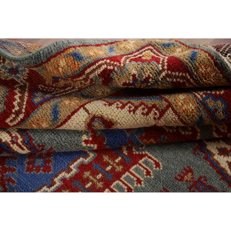 Geometric Heriz Serapi Indian Area Rug Hand-Knotted Blue Wool Carpet - 6'0" x 9'0"