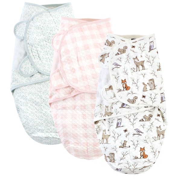 slide 1 of 1, Hudson Baby Infant Girl Quilted Cotton Swaddle Wrap 3pk, Enchanted Forest, 0-3 Months - Enchanted Forest - 0-3 Months 0-3 Months - Enchanted Forest