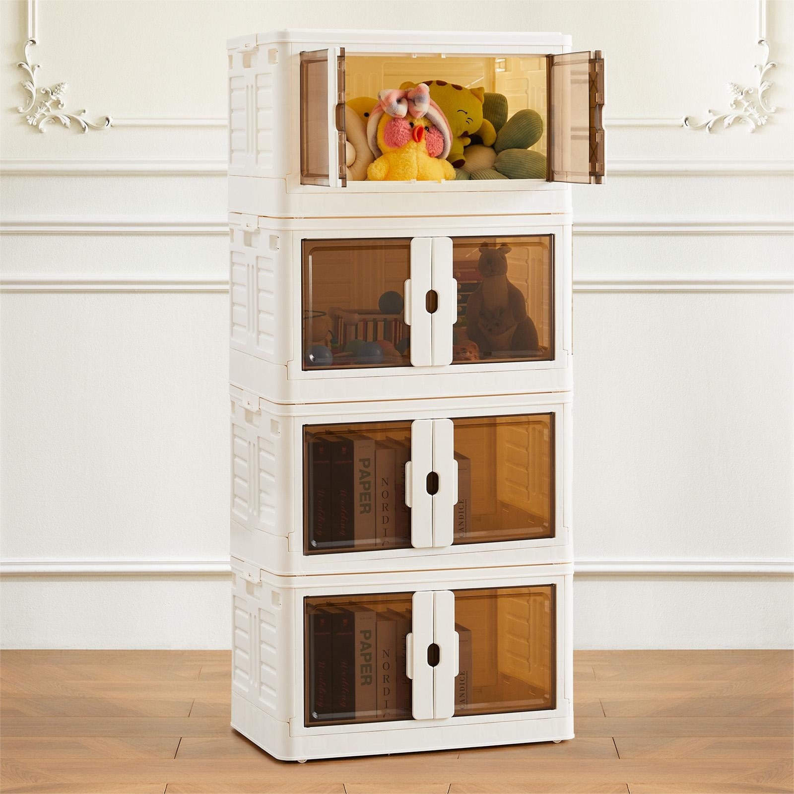 44 Qt Foldable Storage Bins With Lids & Doors – 3-Tier Stackable Organizer, Heavy Duty PP, Wheels