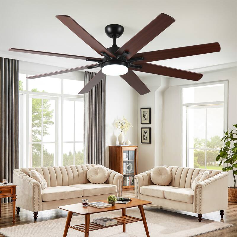 72 inch Large Ceiling Fans with Lights and Remote - Black + Dark Walnut