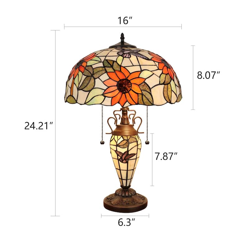 Tiffany-Style 3-Light Floral Double Lit Table Lamp 16" Shade
