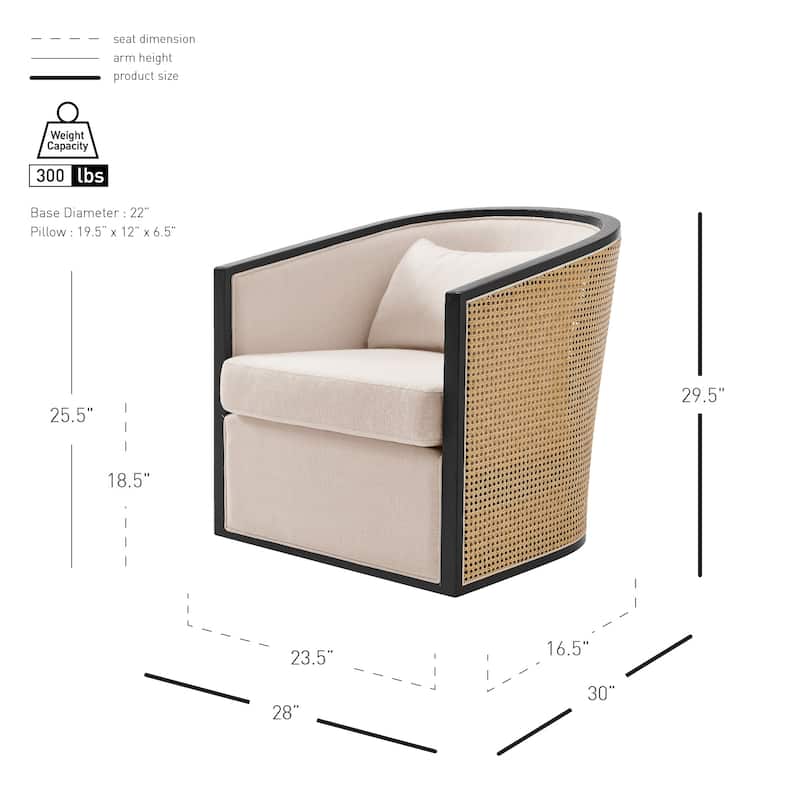 NPD Furniture Marilyn Linen Swivel Accent Arm Chair with Rattan