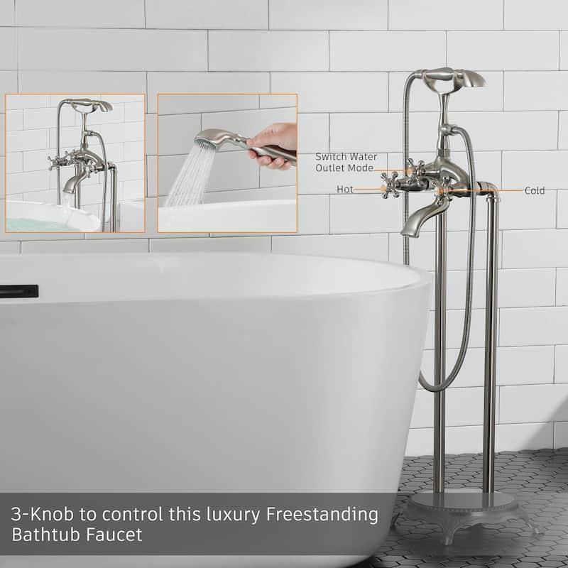 Brushed Nickel Waterfall Freestanding Tub Filler Faucet Bed Bath