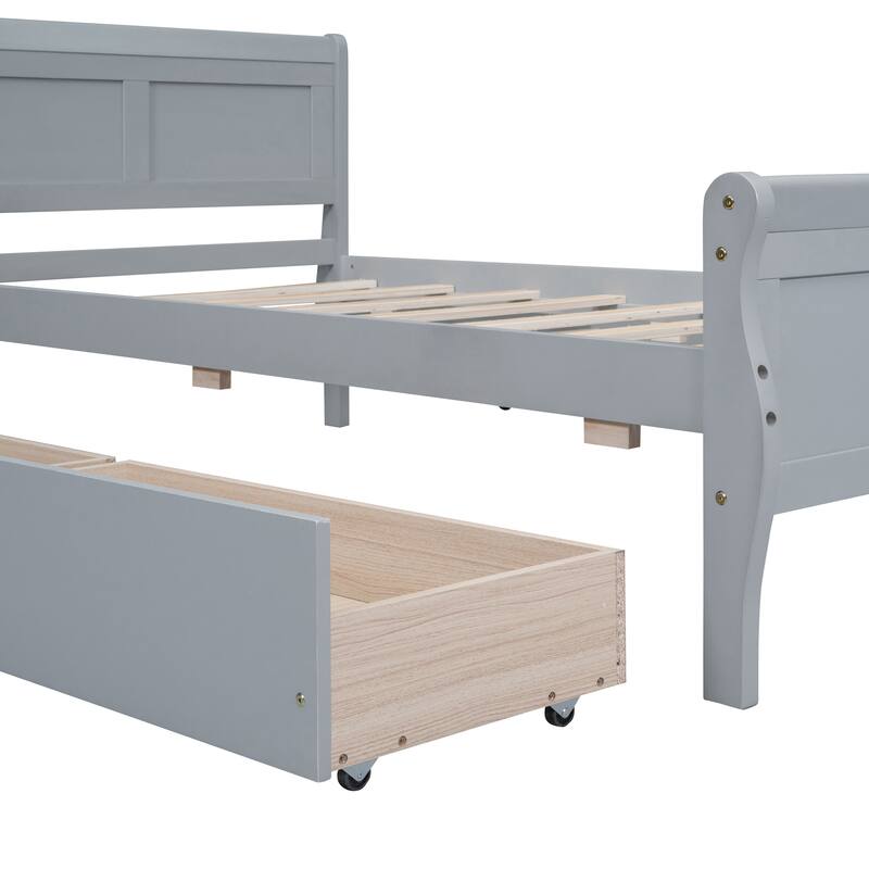 Twin Pine Wood Platform Bed with 4 Drawers & Design