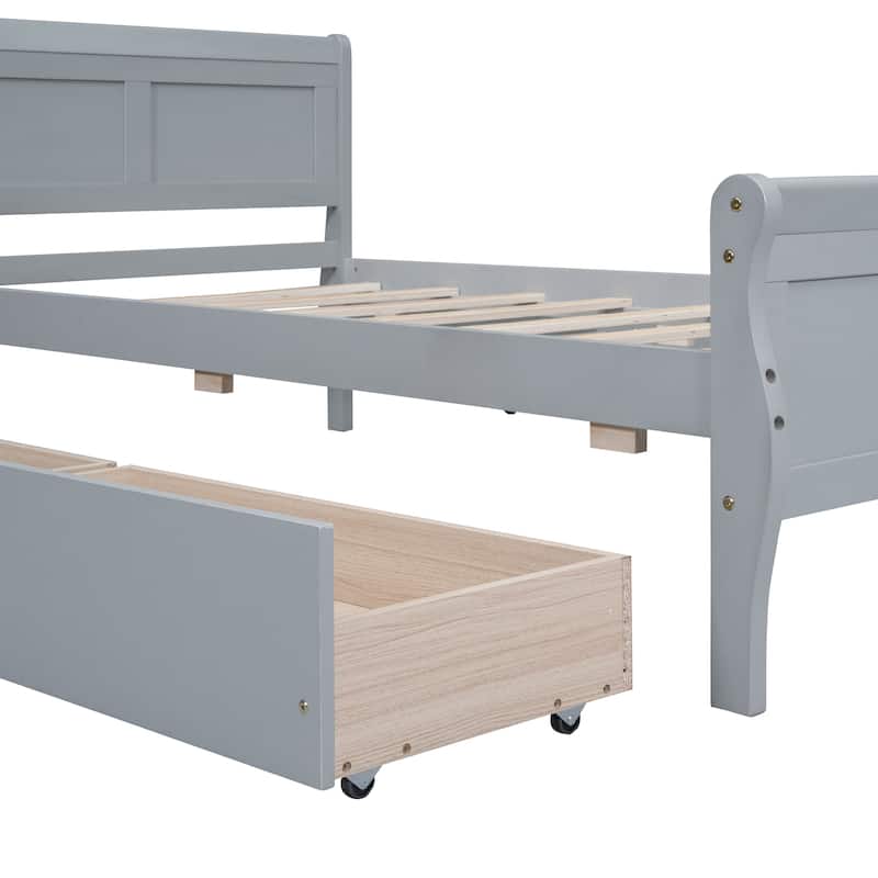 Wood Platform Bed with 4 Drawers and Streamlined Headboard