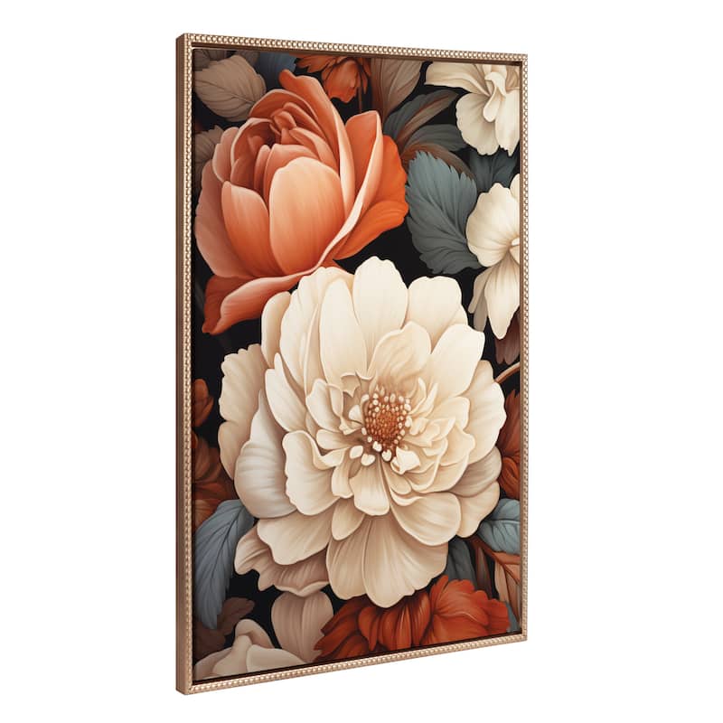 Sylvie Beaded Peach Flora Framed Canvas by Creative Bunch Studio - 31.5x41.5 - Gold