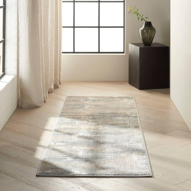 Calvin Klein Rush Abstract Area Rug - 2'3"X7'3" Runner - Grey/Beige - Rectangle