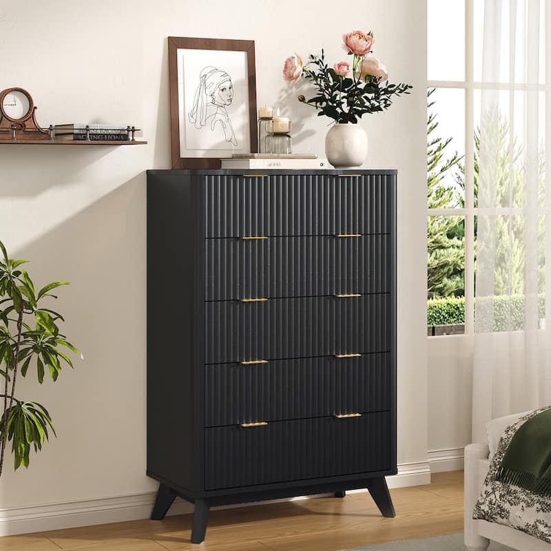 Modern 5 Chest of Drawers, Wood Dresser for Bedroom, Living Room - Dark Grey