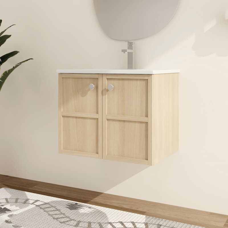 Malwee 24"/30" Floating Bathroom Vanity,Wall Mounted Bathroom Vanity with Ceramic Sink and Soft Close Door