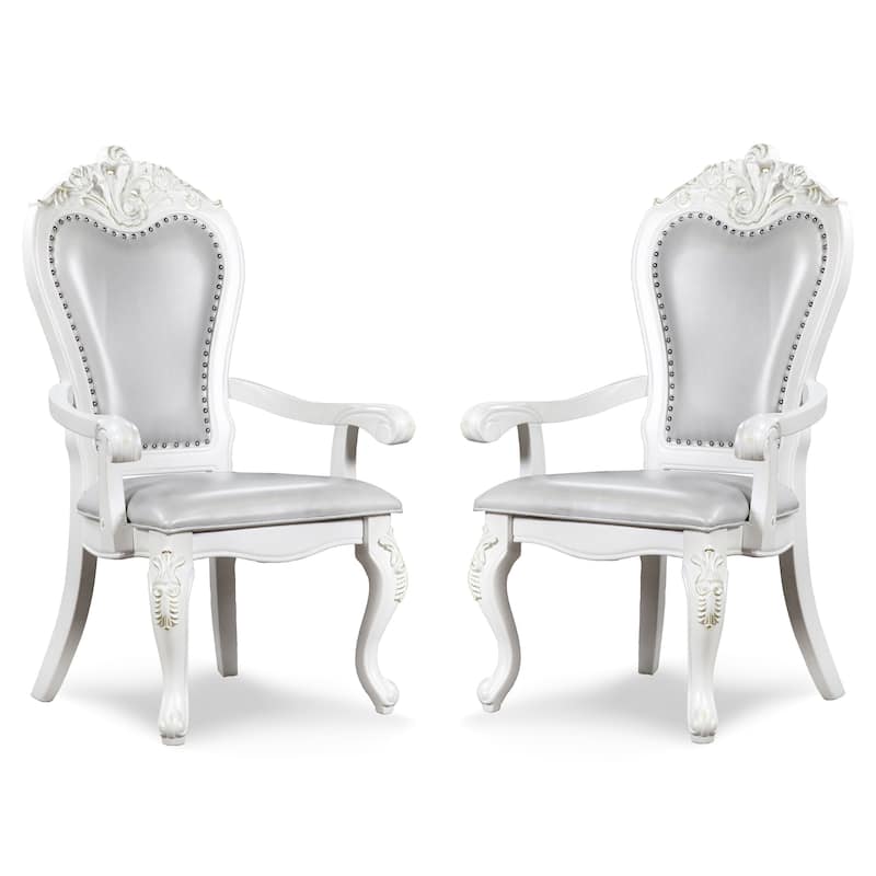 Furniture of America Eugene Traditional Solid Wood Dining Arm Chairs with Nailhead Trim and Cabriole Legs (Set of 2)