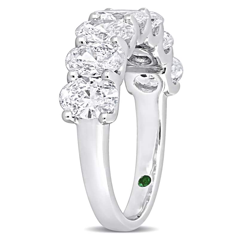 3ct TDW Oval Lab Grown Diamond and Created Emerald Semi Eternity Ring 14k White Gold