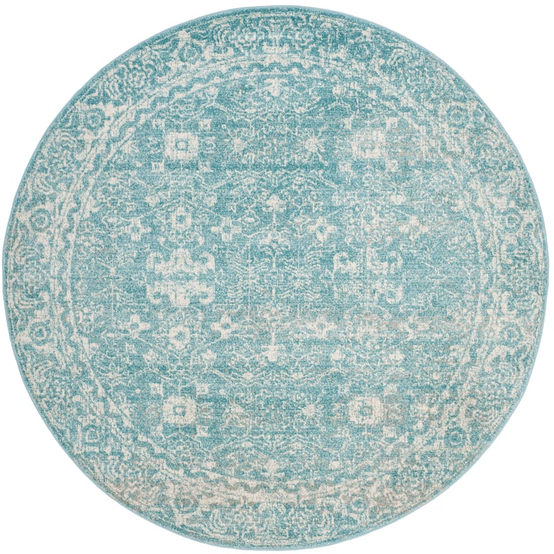SAFAVIEH, Evoke Karola Vintage Boho Rug - 6'7" Round - Light Blue/Ivory