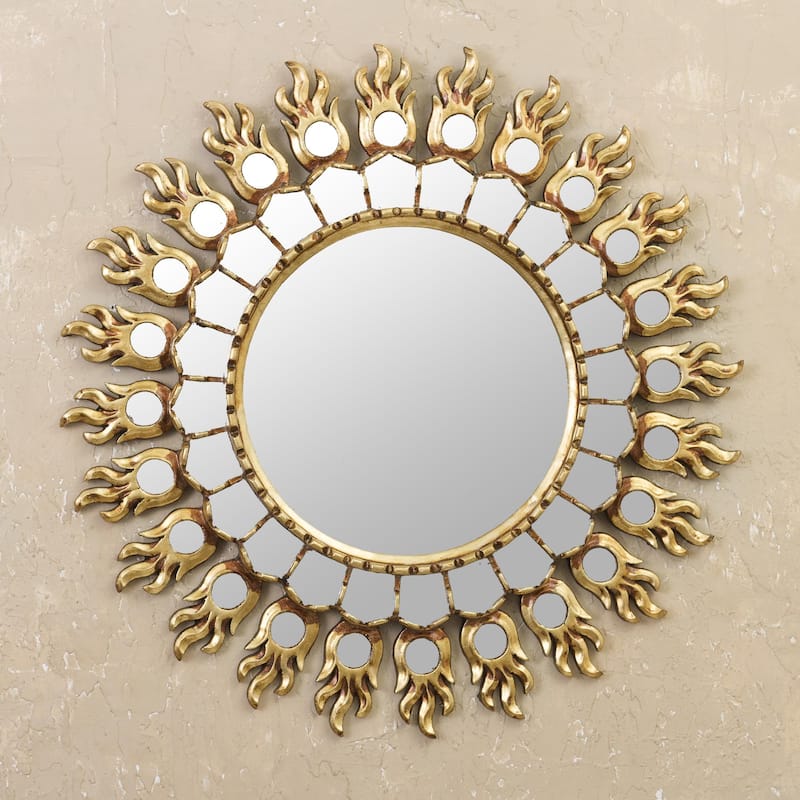 Novica Handmade Reflective Blaze Bronze Gilded Wood Wall Mirror