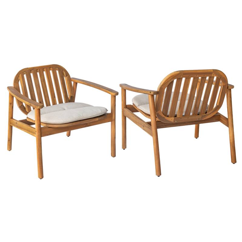 Roomfitters Meja Outdoor Acacia Wood Club Chairs with Slatted Back and Cushion, Teak Finish Set of 2 - Set of 2