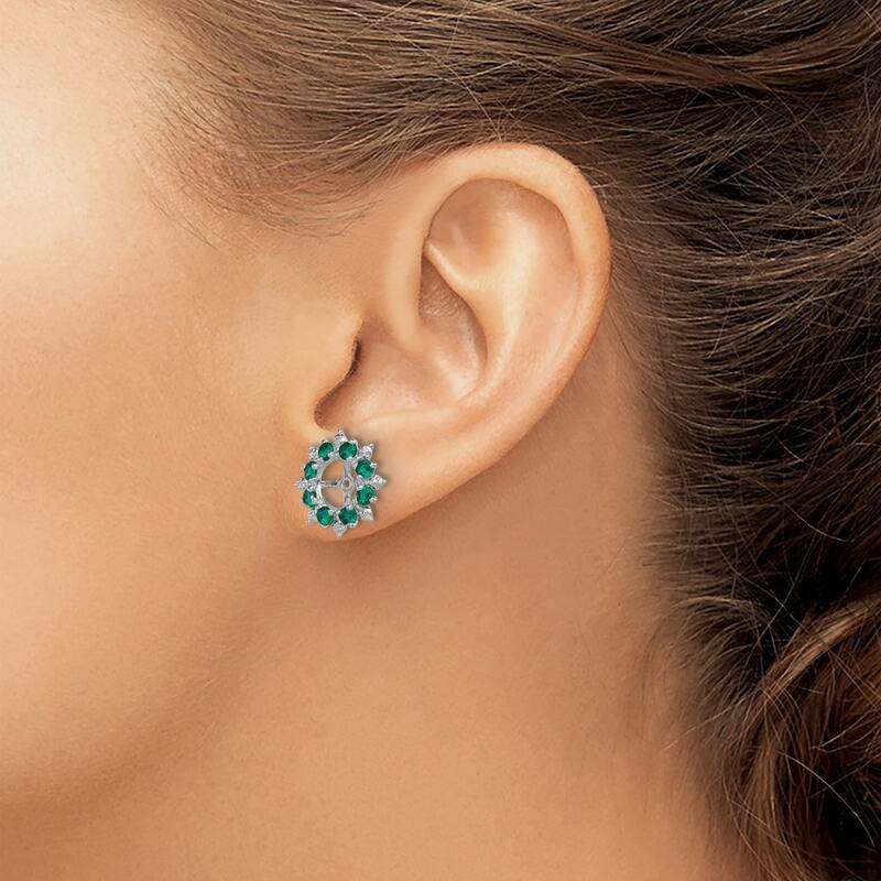 Curata 925 Sterling Silver Diamond and Created Emerald Earrings Jacket - 15x15mm Wide