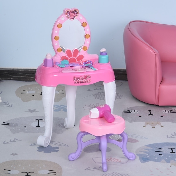 Kids Pretend Play Vanity Table Dressing Makeup Accessories Beauty Set w/ Mirror 