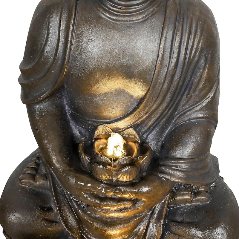 33in H Buddha Outdoor Water Fountain with LED Light and Pump for Home
