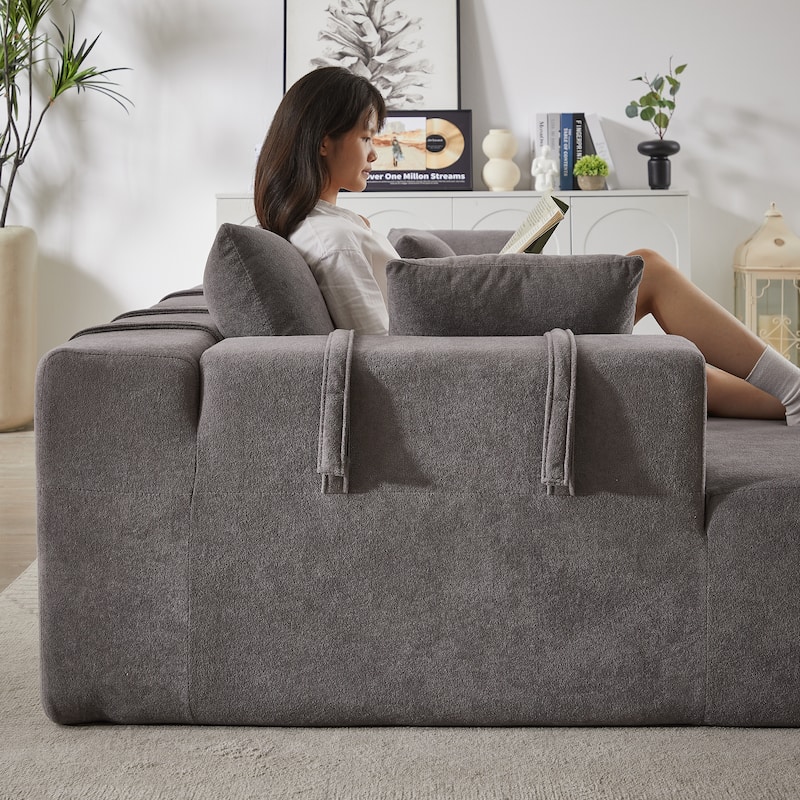 108" Chenille Modular L-Shaped Sectional Sofa with 6 Pillows, Right Chaise & No-Assembly Design