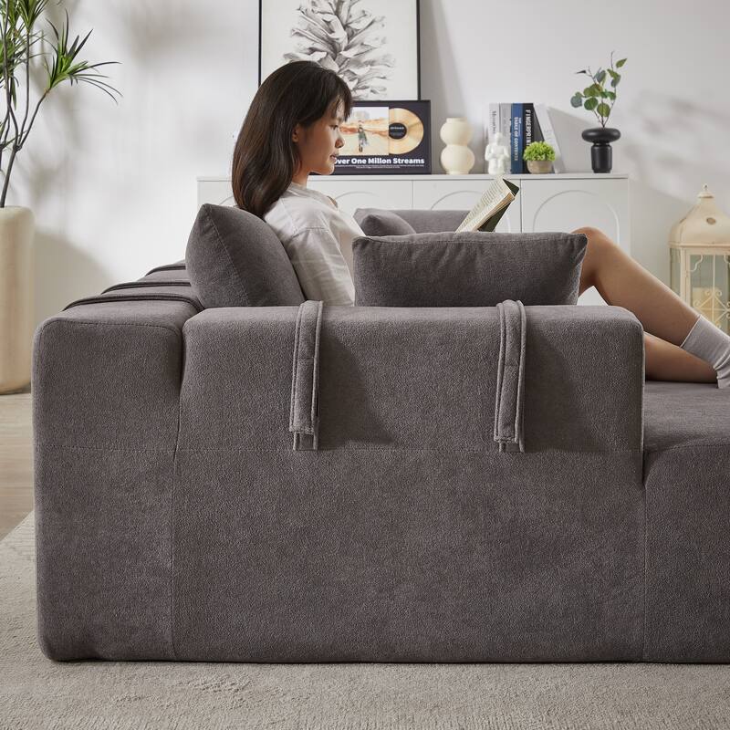Modern Chenille Upholstered Sectional Sofa Couch Set,Modular L Shaped Sectional Living Room Sofa Set With 6 Pillows(Left Chaise)