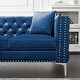 preview thumbnail 6 of 4, 82.3" Width Modern Velvet Sofa Jeweled Buttons Tufted & Inlaid Nail Head Decoration Square Arm Couch Blue 2 Pillows Included