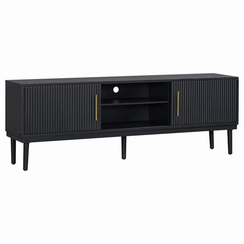 Modern TV Stand with Vertical Striped Sliding Doors for TVs Up to 75"