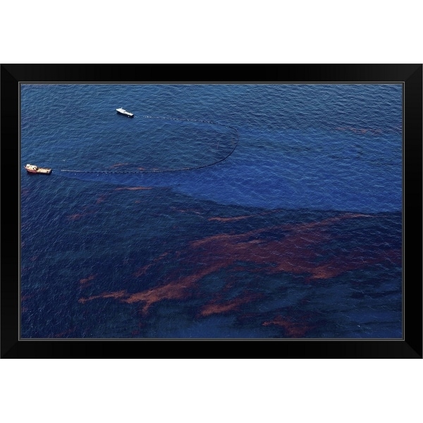 "Two Boats Skim Oil off the Surface of the Gulf" Black Framed Print
