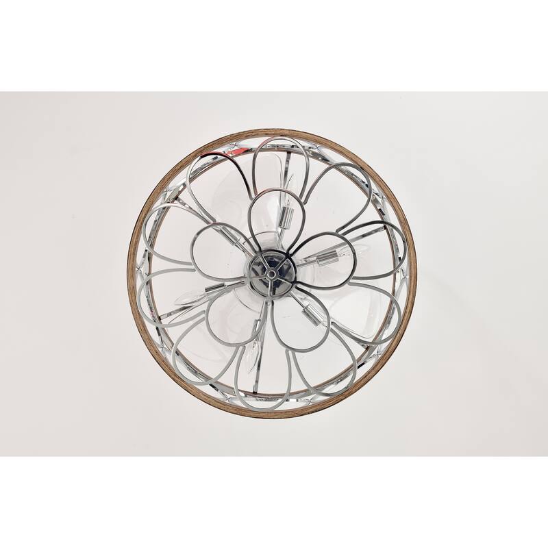 24-inch Chrome and Faux Wood 6 Lights 3 Blades Lighted Ceiling Fan with Remote