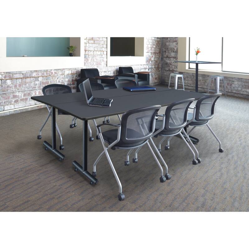 84" x 24" Training Table- Grey and 3 Nesting Chairs - 84" x 24"