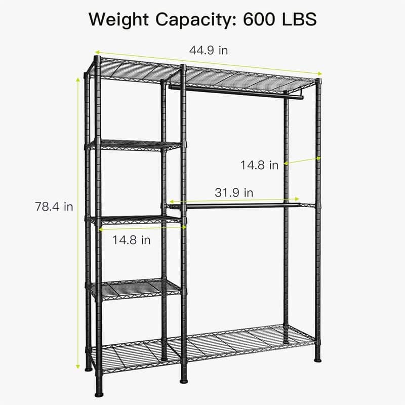 5 Tiers Heavy Duty Clothes Storage Organizer - 14.5"D x 44.8"W x 79.3"H