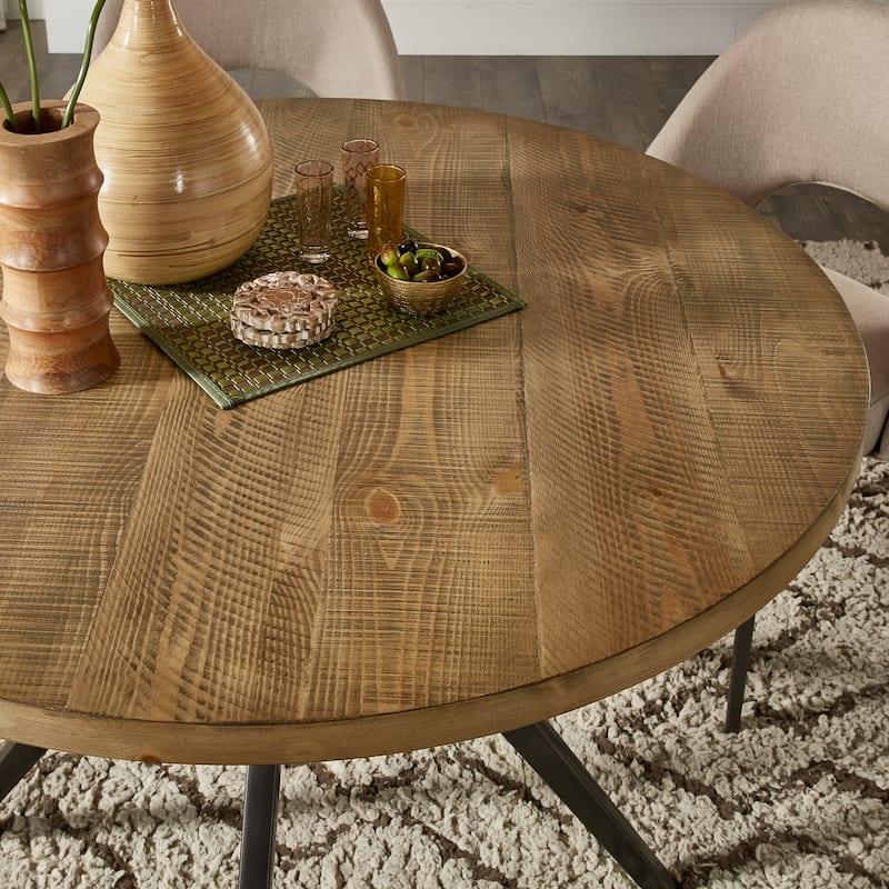 Calem Wood Finish and Iron Grey Metal Base 45" Round Dining Table by iNSPIRE Q Modern