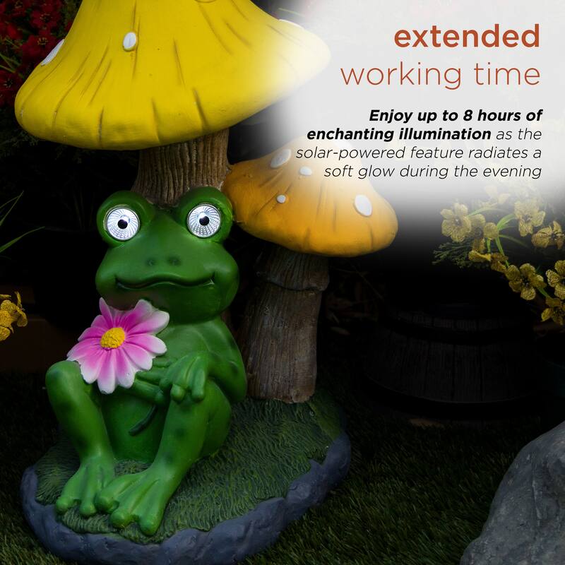 Solar Frog Relaxing Under Mushrooms Statue