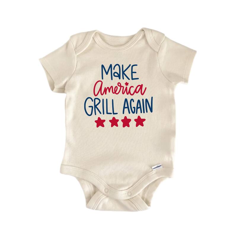 Make America Grill Again Patriotic July 4th - Baby Boy Girl Clothes Bodysuit Funny - Pink - 0-3M