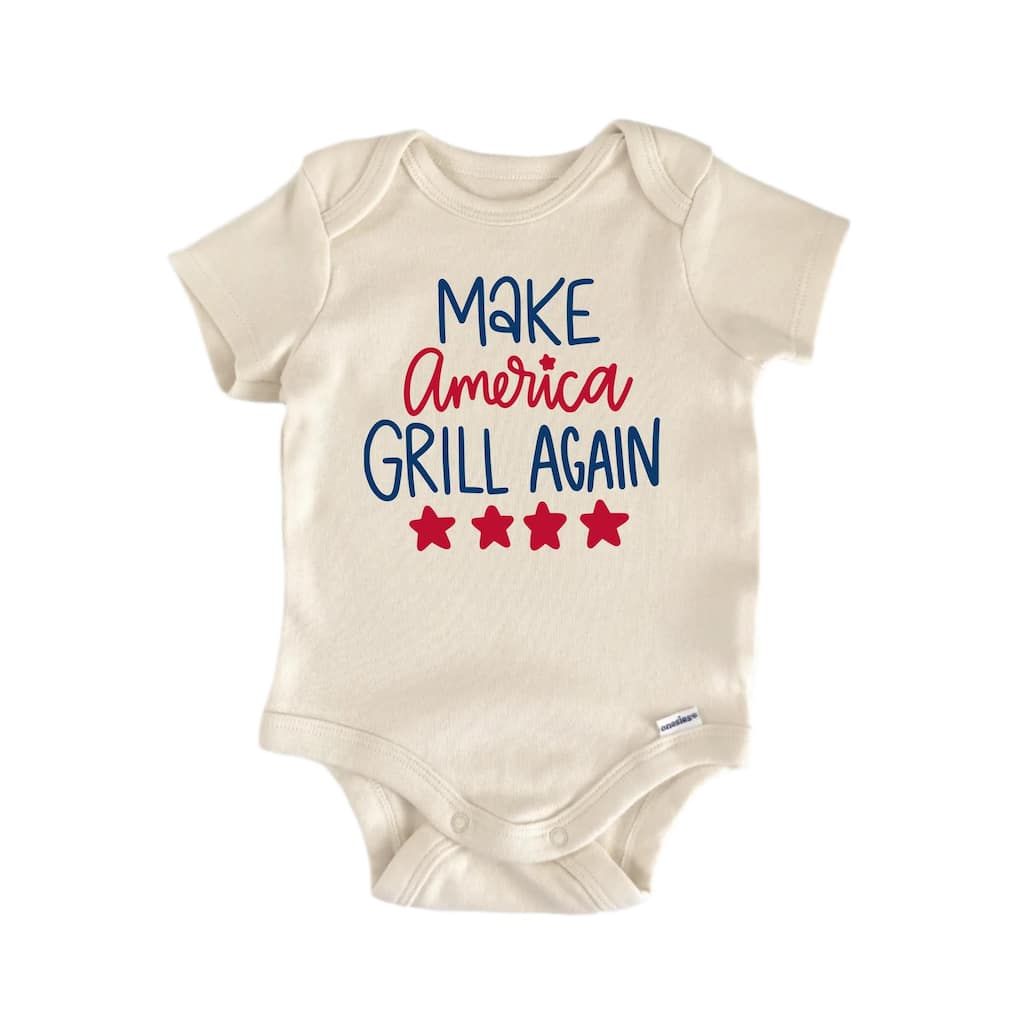 Make America Grill Again Patriotic July 4th - Baby Boy Girl Clothes Bodysuit Funny