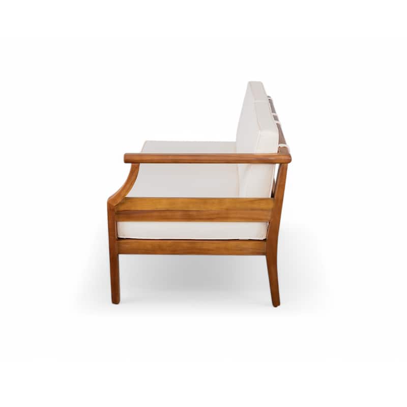 Aston Outdoor Acacia Wood Chat Set with Cushions by Christopher Knight Home