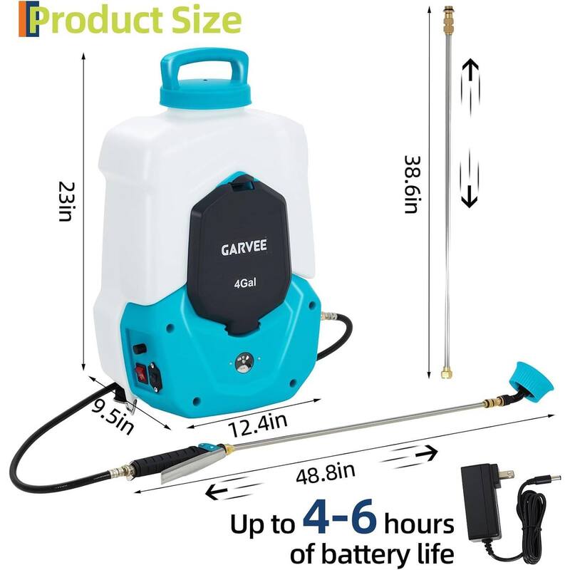 4 Gallons Electric Battery Powered Backpack Sprayer with 6 Nozzles & 2 Wands for Lawn, Garden - N/A