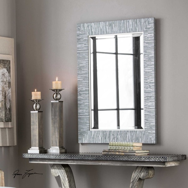 Uttermost Belaya Rectangular Contemporary Wall Mirror by Grace Feyock Silver Leaf