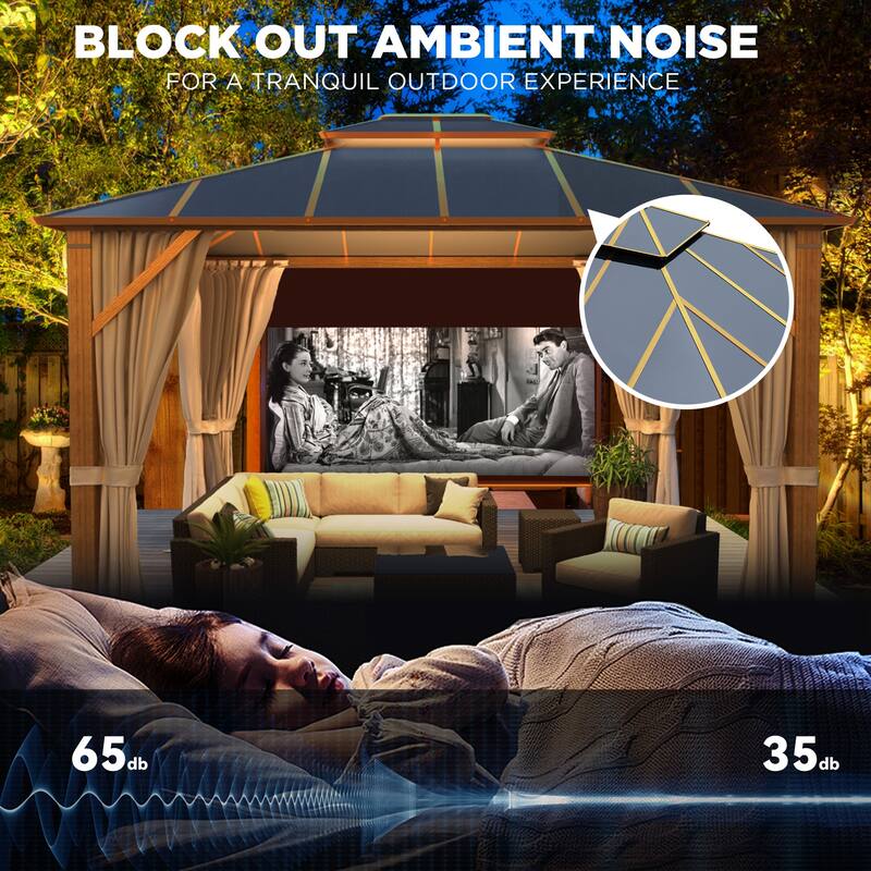 Aluminum Hardtop Gazebo for Patio, Outdoor Waterproof Pavilion with Netting and Curtains, Weather-Resistant Canopy for Backyard.
