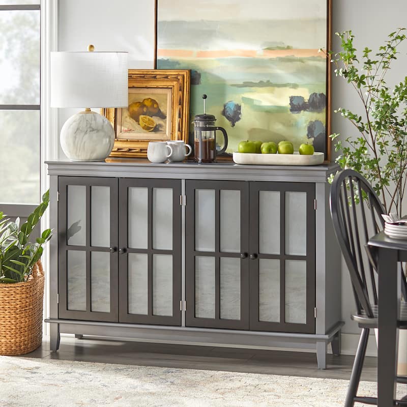 Simple Living Hampshire Frosted Glass Farmhouse Buffet/Sideboard - Charcoal Grey/Black