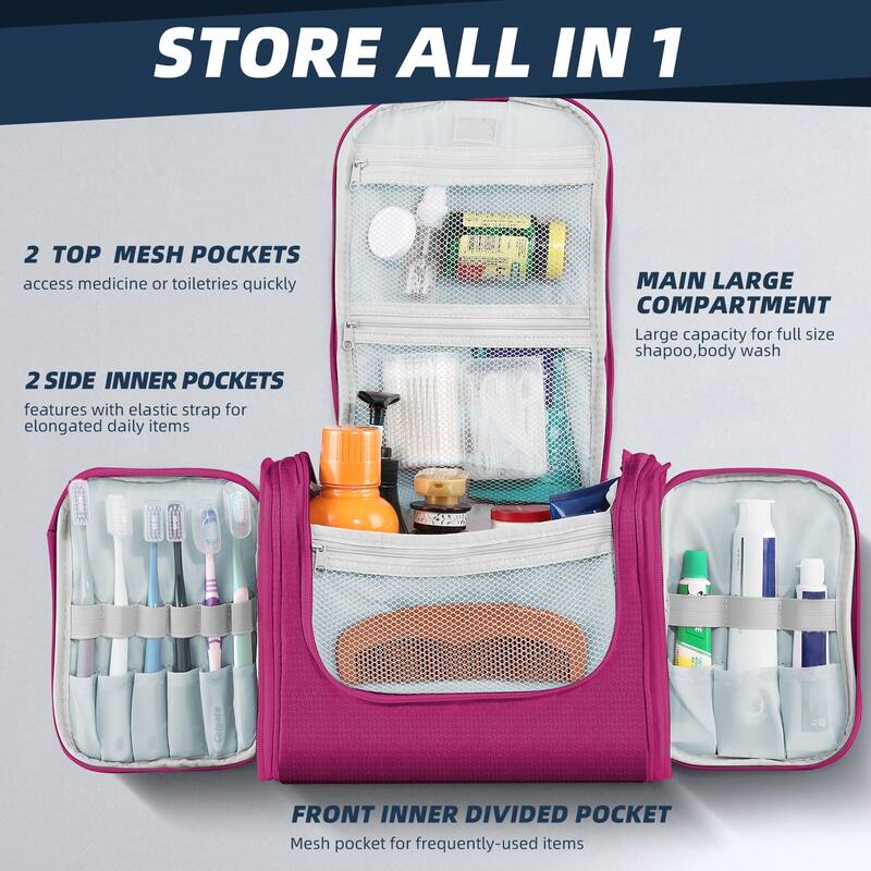 Large Hanging Toiletry Bag for Travel & Daily Use, Water-Resistant Dopp Kit for Makeup, Shaving, Toiletries