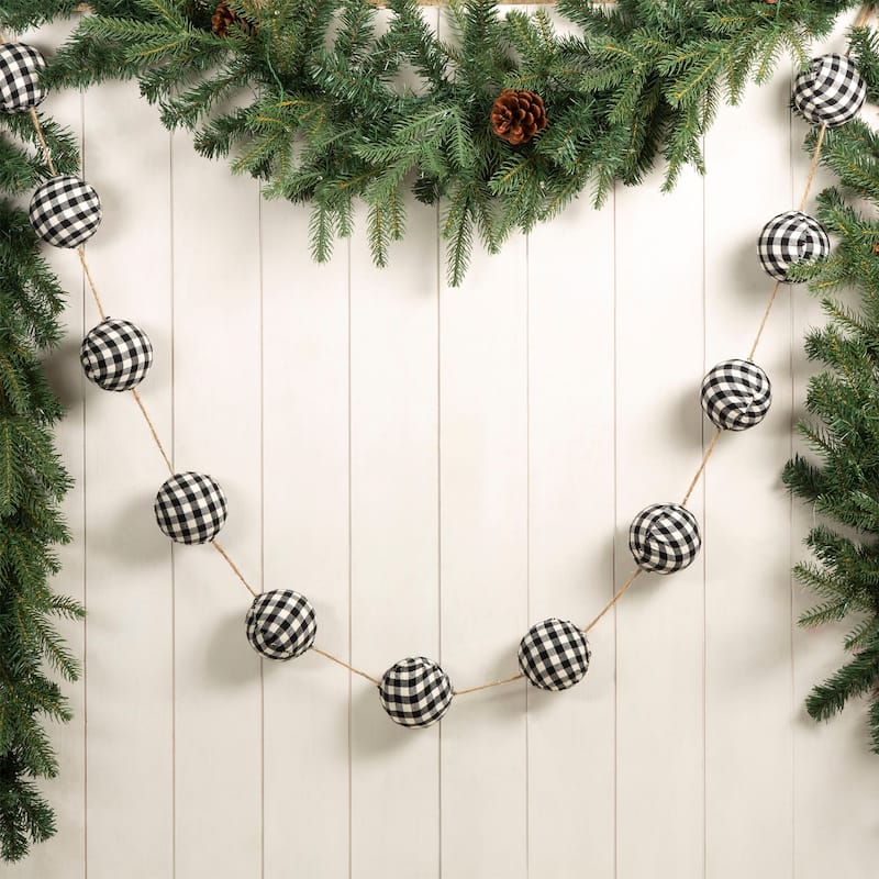 Glitzhome 6'L Christmas Plaid Fabric Ball Garland Set of 2