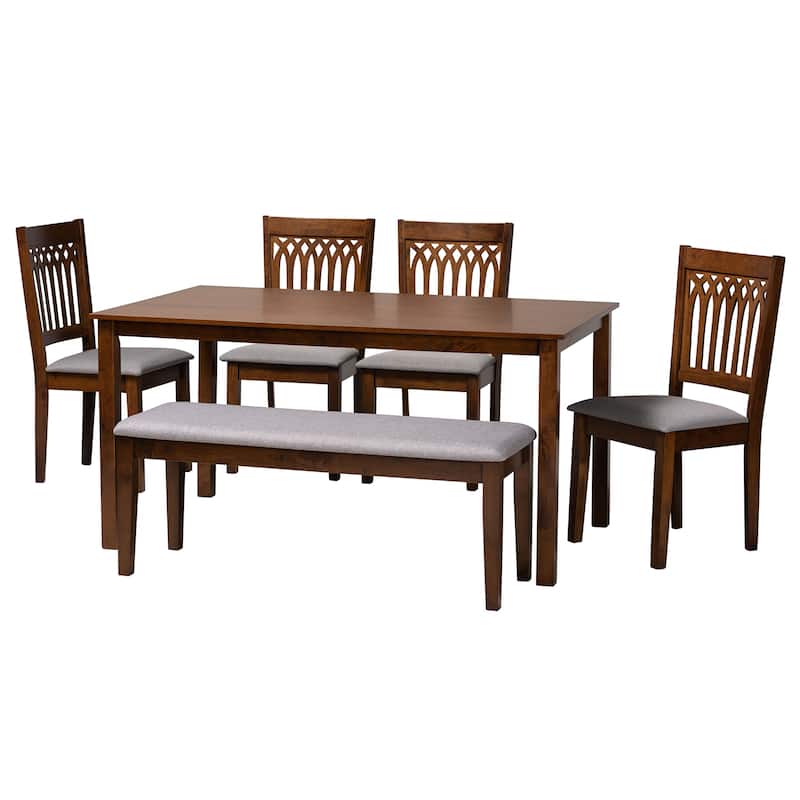 Genesis Modern styled Fabric and Wood Dining Set - Grey, Walnut Brown - 6-Piece(bench included)