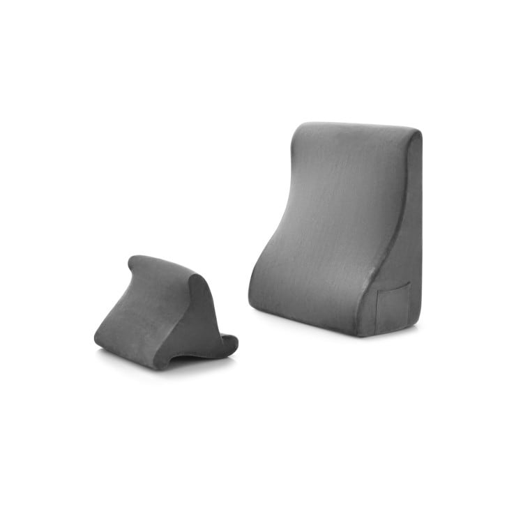 Bed Wedge Pillow with Tablet Pillow Stand and Side Pockets Grey