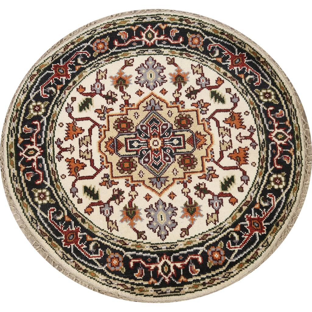Geometric Traditional Heriz Oriental Area Rug Hand-knotted Wool Carpet - 3'11" x 3'11" Round
