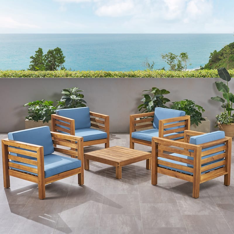 Oana Outdoor 4 Seater Acacia Wood Club Chair and Coffee Table Set by Christopher Knight Home